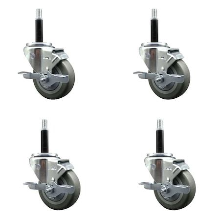 Service Caster 3.5'' Gray Poly Swivel 3/4'' Expanding Stem Caster Set with Brake, 4PK SCC-EX20S3514-PPUB-TLB-34-4